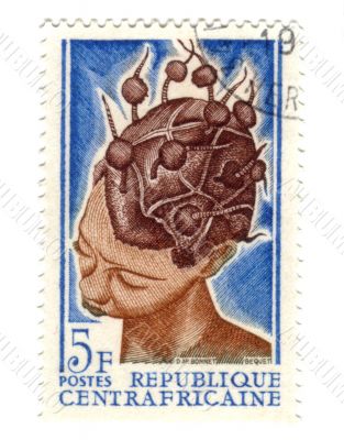 central african stamp with woman