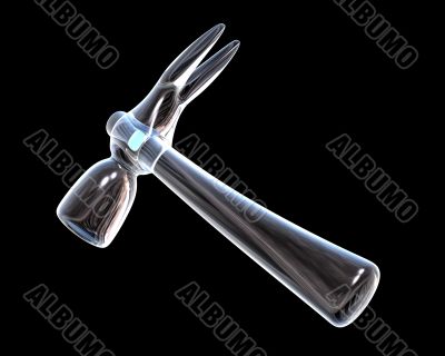 3d made glass hammer on black background