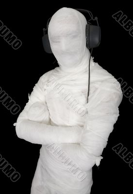 Man in bandage with ear-phones
