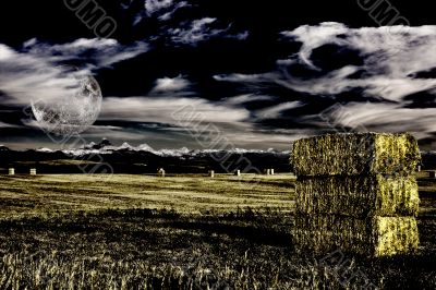 Field with hay and intentional noise