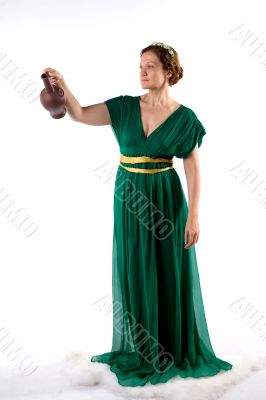 Lady in green handing jug