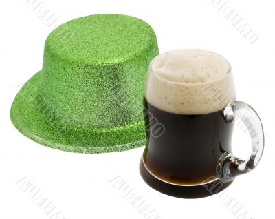 Saint Patricks day, green hat with black beer Saint Patricks day, green hat with black beer