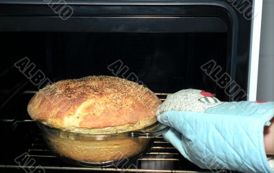 Potato bread in oven