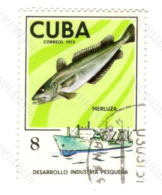 Old postage stamp from Cuba with Cod Old postage stamp from Cuba with Cod