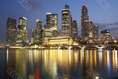 Singapore business district at night