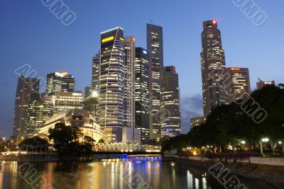 Singapore business district at night