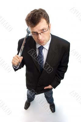 businessman with steel wrench
