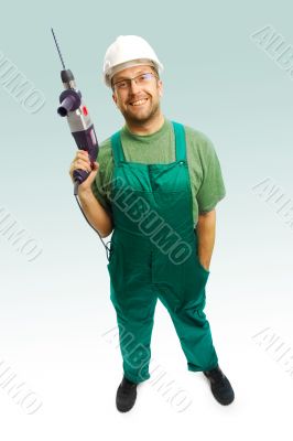 smiled workman with drill