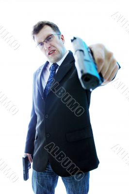 Angry criminal businessman in blue