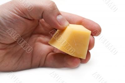 Piece of the cheese in hand