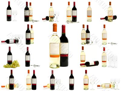 red and white wine bottles set