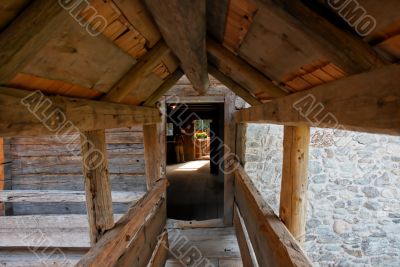 Wooden gallery in old farmer`s house