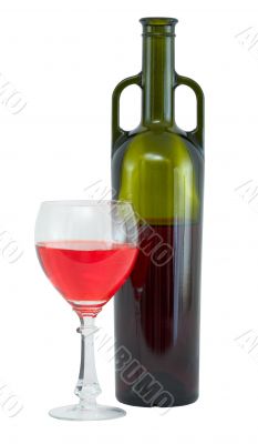 Still-life with a glass of red wine and a bottle