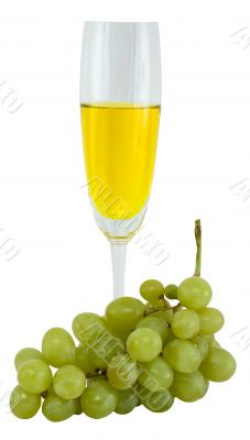 Still-life with a glass of wine and green grapes