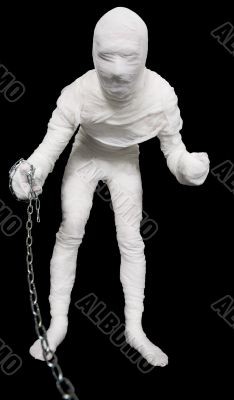 Mummy with dog`s lead in a hand