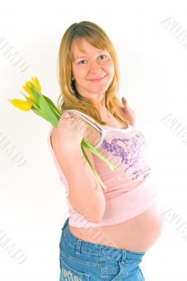 pregnant woman with tulips