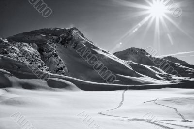 sunlit winter mountain landscape