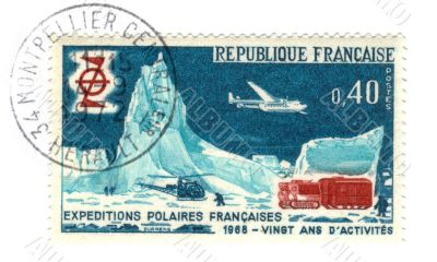 Old french stamp - Polar exploration 1968