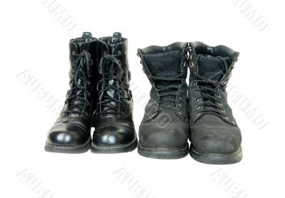 His and Her black leather boots