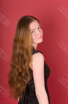 girl on a red background
