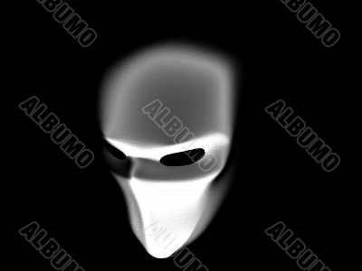 A 3d rendering of white mask isolated on black background