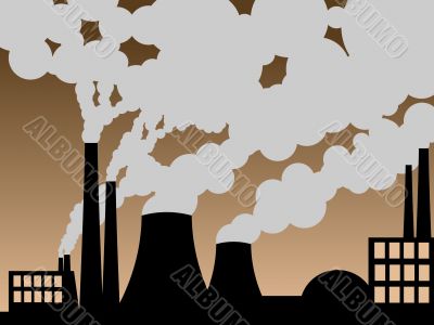 vector illustration of a factory belching out pollution