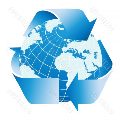 Globe of the Earth with recycle symbol