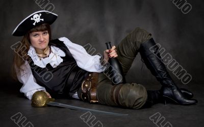 Girl - pirate with rapier and bottle