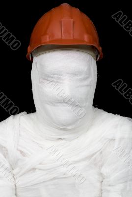 Bandaged worker in helmet