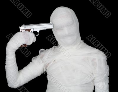 Bandaged guy - self-murderer with pistol