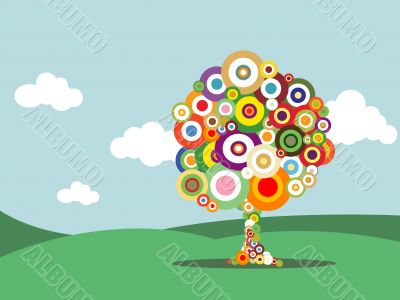 Abstract vector tree with colorful bubbles