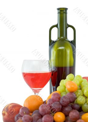 Bright still life with wine and fruit