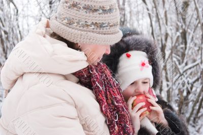 mother and daughter in winter mother and daughter in winter