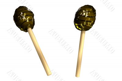 3d wooden honey sticks on white background