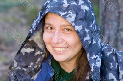 woman in a protective hood