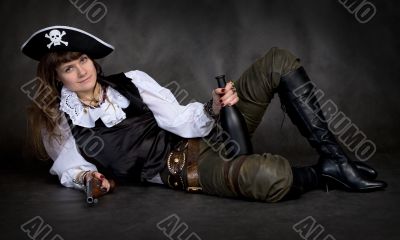Girl - pirate with pistol and bottle