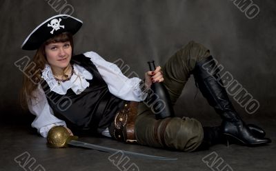 Girl - pirate with rapier and bottle