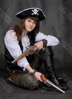 Girl - pirate with two pistol in hands