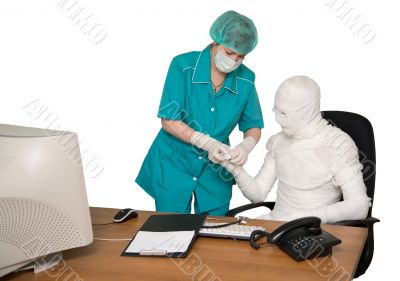 The bandaged boss and nurse