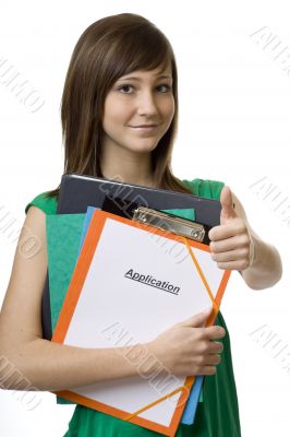 Female student with application