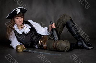 Girl - pirate with rapier and bottle