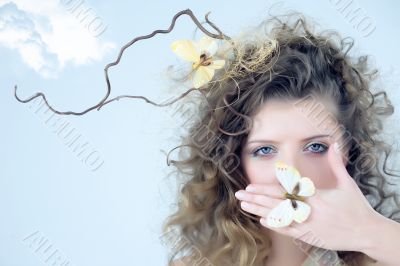 butterfly branch sky blue cloud hand butterfly branch sky blue cloud hand