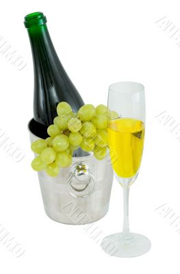 Still-life with a glass of wine and a bottle