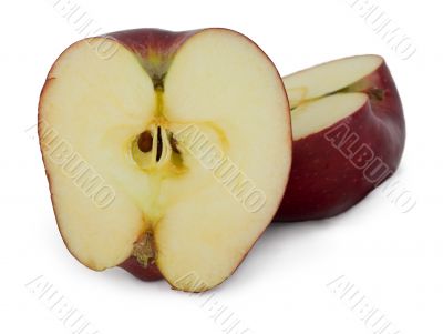 The cut apple on a white