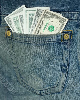 Dollars in hip-pocket on jeans