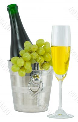 Still-life with a glass of wine and a bottle