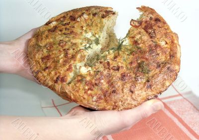 Breaking feta cheese bread