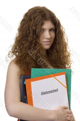Female student with briefcase master thesis