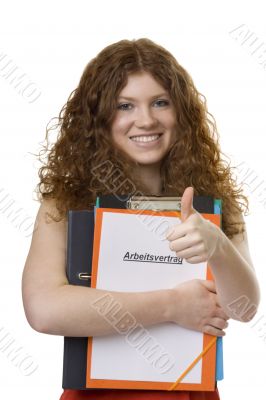 Female student with briefcase contract of employment