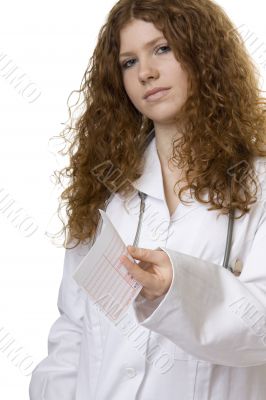Woman doctor with money order, doctor costs